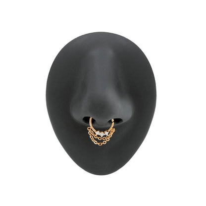 Crystal Trinity Dangle Bendable Septum Ring — Bendable Opening