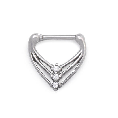 16g Aligned Crystal Trio V-Shaped Steel Septum Clicker - Monster Steel