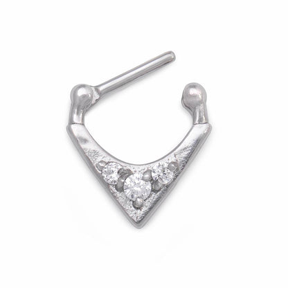 16g Crystal Triad V-Shaped Steel Septum Clicker — Open Clicker Mechanism