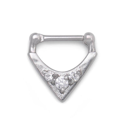 16g Crystal Triad V-Shaped Steel Septum Clicker - Monster Steel