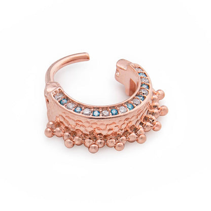 16g PVD Rose Gold Aqua Jeweled Majesty Septum Clicker (modeled)