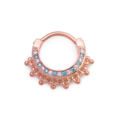 16g PVD Rose Gold Aqua Jeweled Majesty Septum Clicker - Monster Steel