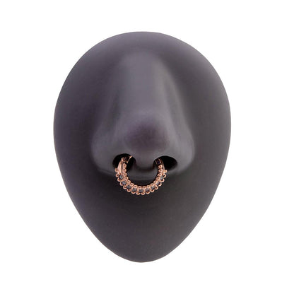 16g PVD Rose Gold Black Jeweled Prominence Septum Clicker (Open)