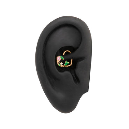 16g Floral Vine PVD Gold Bendable Heart Ear Jewelry on Silicone Ear Body Bit