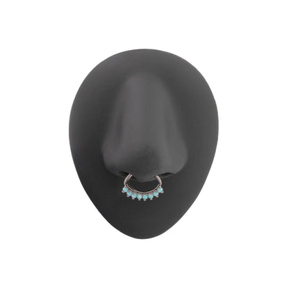 16g Opal Oval Fan Steel Septum Clicker (on Model)