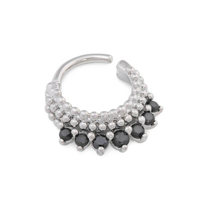 16g Rhodium Plated Black Jeweled Bijoux Steel Septum Clicker (Main)