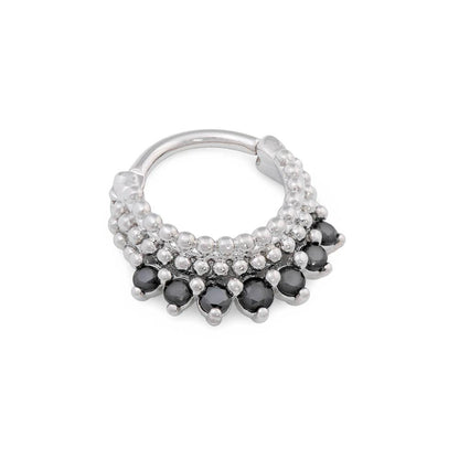 16g Rhodium Plated Black Jeweled Bijoux Steel Septum Clicker (Closed)