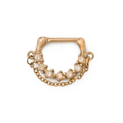 16g PVD Gold Champagne Jeweled Steel Septum Clicker - Monster Steel