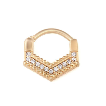 16g PVD Gold Chevron Crystal Septum Clicker - Monster Steel