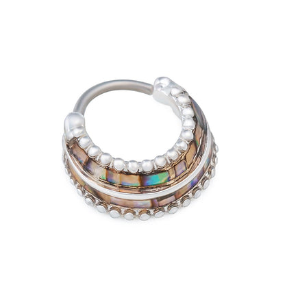 16g Stacked Abalone Clicker Ring - Monster Steel