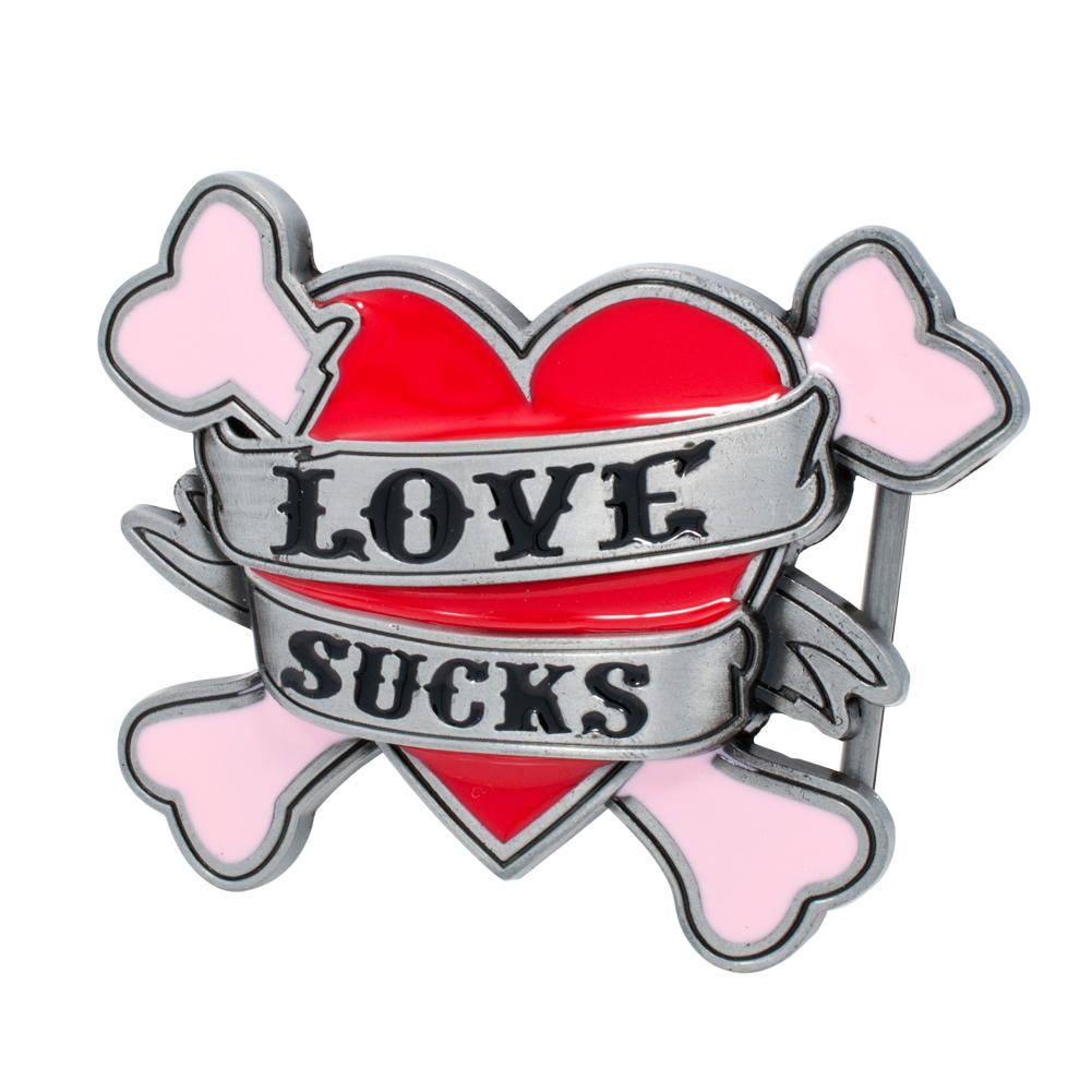 Love Sucks Heart & Cross Bones Girly Tattoo Belt Buckle