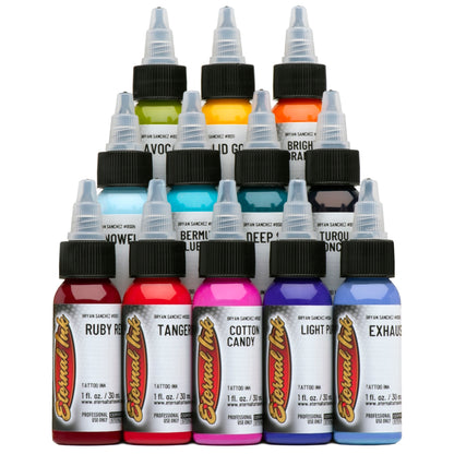 Eternal Tattoo Ink - Bryan Sanchez M. Watercolor Ink Set of 12 - 1oz Bottles - Monster Steel