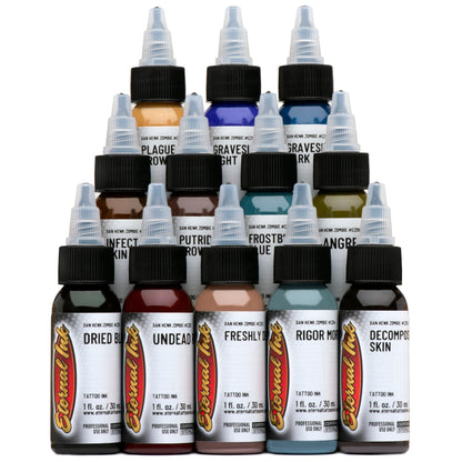 Eternal Tattoo Ink - Zombie Color Set of 12 - 1oz Bottles - Monster Steel