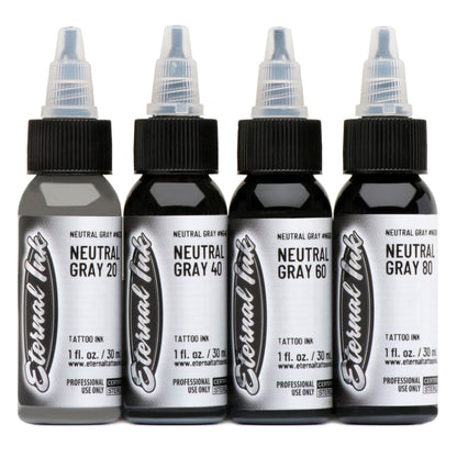 Eternal Tattoo Ink - Eternal Ink Neutral Gray Ink Set - Four 1oz Bottles - Monster Steel