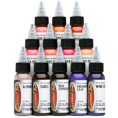 Eternal Tattoo Ink - Portrait Skin Tone Color Set of 12 - 1oz Bottles - Monster Steel