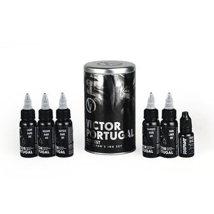 Victor Portugal Darkest Ink Set of 6 — Radiant Colors Tattoo Ink — 2oz - Monster Steel