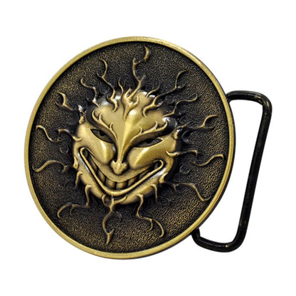 Unisex Flaming Sun Solar Flare Evil Grin Belt Buckle