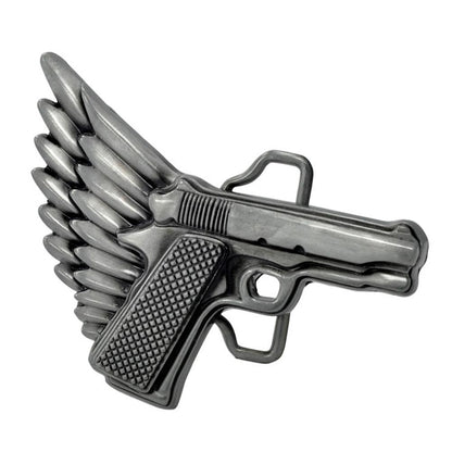 Unisex Winged Gun Flying Pistol Belt Buckle - Monster Steel