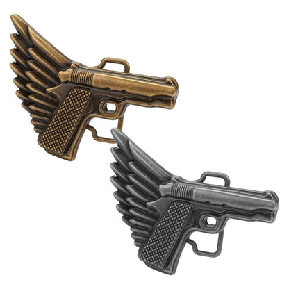Unisex Winged Gun Flying Pistol Belt Buckle - Monster Steel
