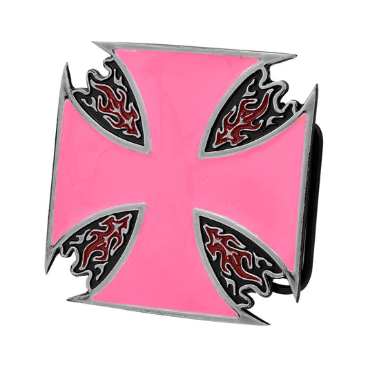 Pink Enamel Maltese Cross & Flames Belt Buckle