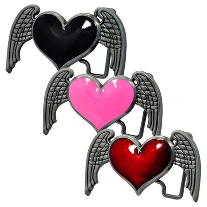 Womens Heart Wings Angel Belt Buckle Dark Brushed Metal - Monster Steel
