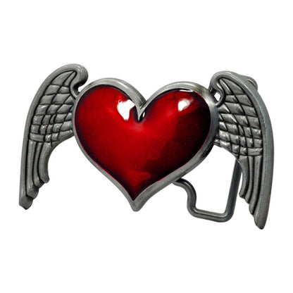Womens Heart Wings Angel Belt Buckle Dark Brushed Metal - Monster Steel