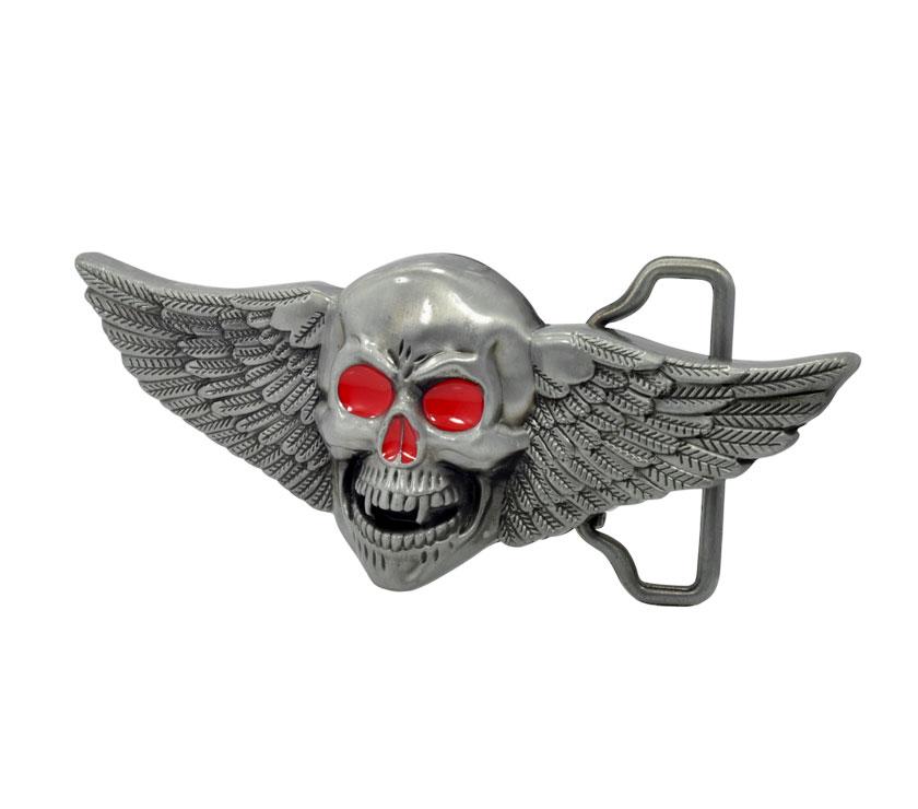 Skull and Crossbones with Wings Red Eyes Belt Buckle