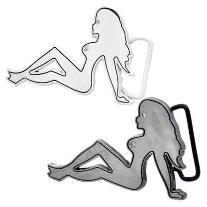 Enamel CZ Studded Mudflap Girl Belt Buckle Mud Flap - Monster Steel