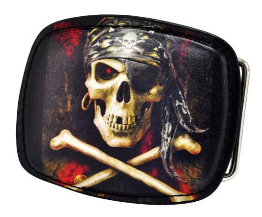 Black Leather Skull & Crossbones Belt Buckle Pirate