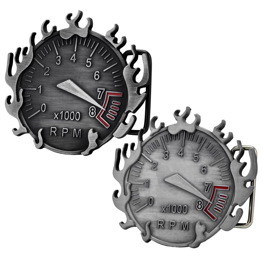 Men's Flaming RPM Redline Gauge x100 Fast Cars Belt Buckle – Monster Steel