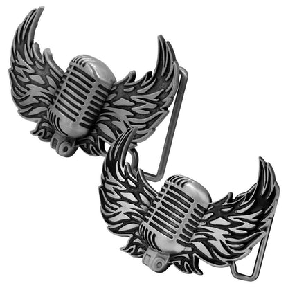 Men's Vintage Mic With Wings Musical Old Fashioned Belt Buckle - Monster Steel