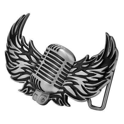 Men's Vintage Mic With Wings Musical Old Fashioned Belt Buckle - Monster Steel