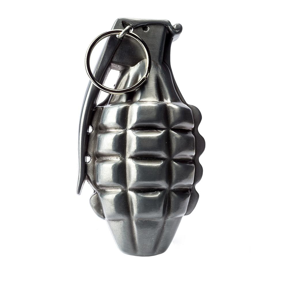 Single | Buckle Rage | Belt Buckle | 3D Grenade  | Silver | Large 4.25" L x 2.50" H