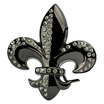 Shiny Rhinestone Encrusted Fleur de Lis Belt Buckle by Hot Buckles in Gold or Black - Monster Steel