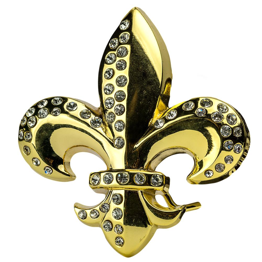 Shiny Rhinestone Encrusted Fleur de Lis Belt Buckle by Hot Buckles in Gold or Black