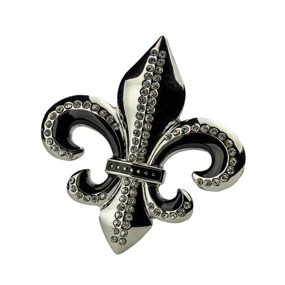 Clear Rhinestone Encrusted Fleur de Lis Belt Buckle by Hot Buckles in Black, Gold or Silver