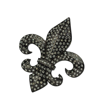Clear Rhinestone Encrusted Fleur de Lis Belt Buckle by Hot Buckles in Black or Gold - Monster Steel