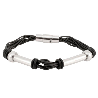 Stainless Steel and Black Rubber Strand Bracelet
