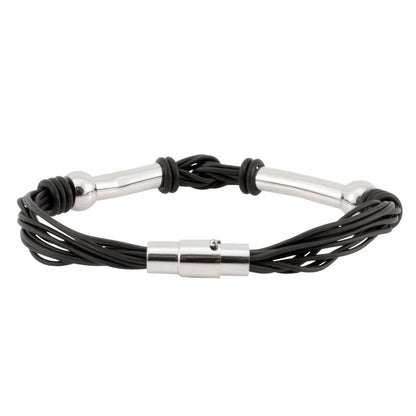 Stainless Steel and Black Rubber Strand Bracelet