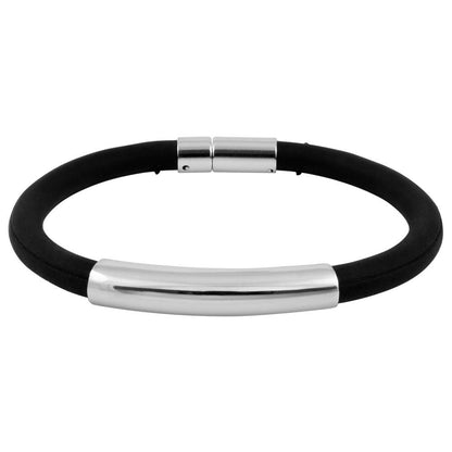 8" Unisex Black Rubber and Stainless Steel Bracelet with Clasp