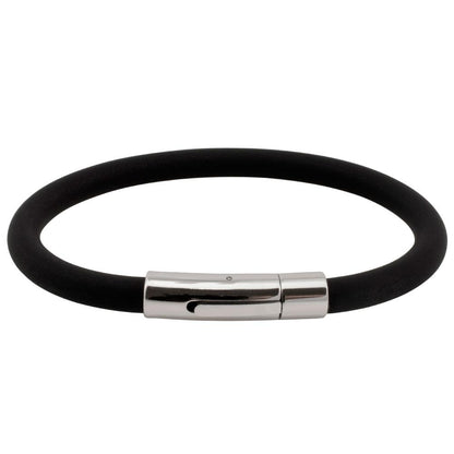 Soft Black Rubber Bracelet with Fancy Stainless Steel Clasp