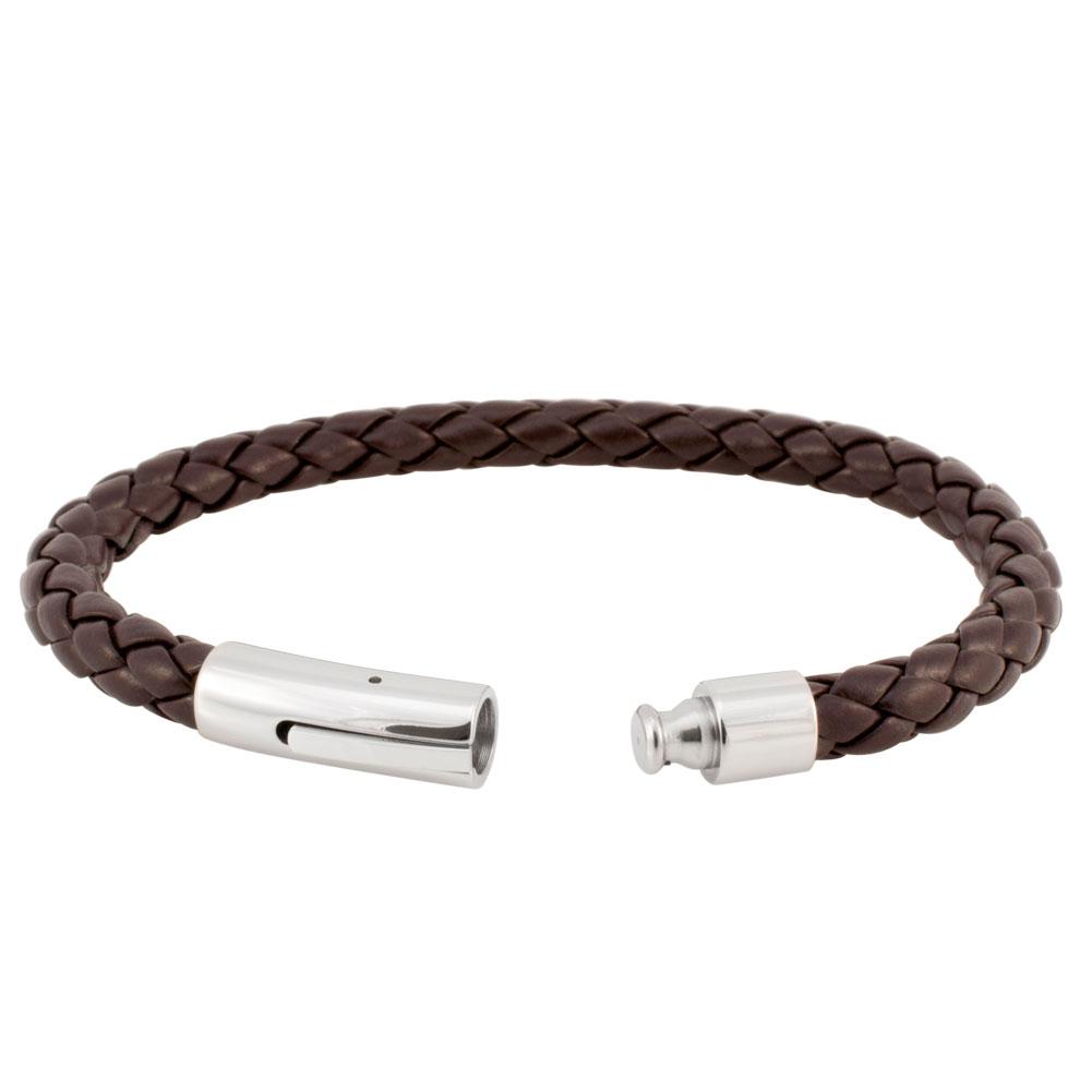 Brown Braided Leather Bracelet with Fancy Stainless Steel Clasp ...