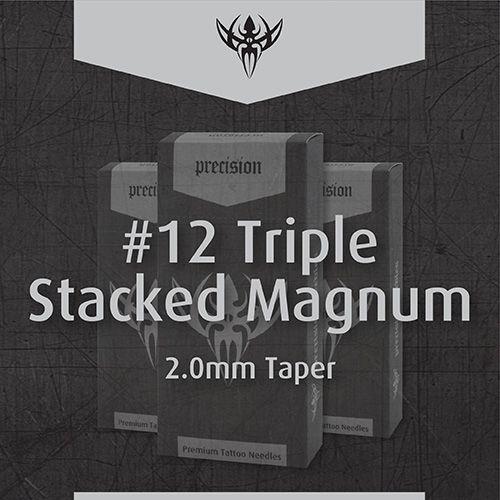 #12 Triple Stacked Magnum Precision Tattoo Needles - Box of 50