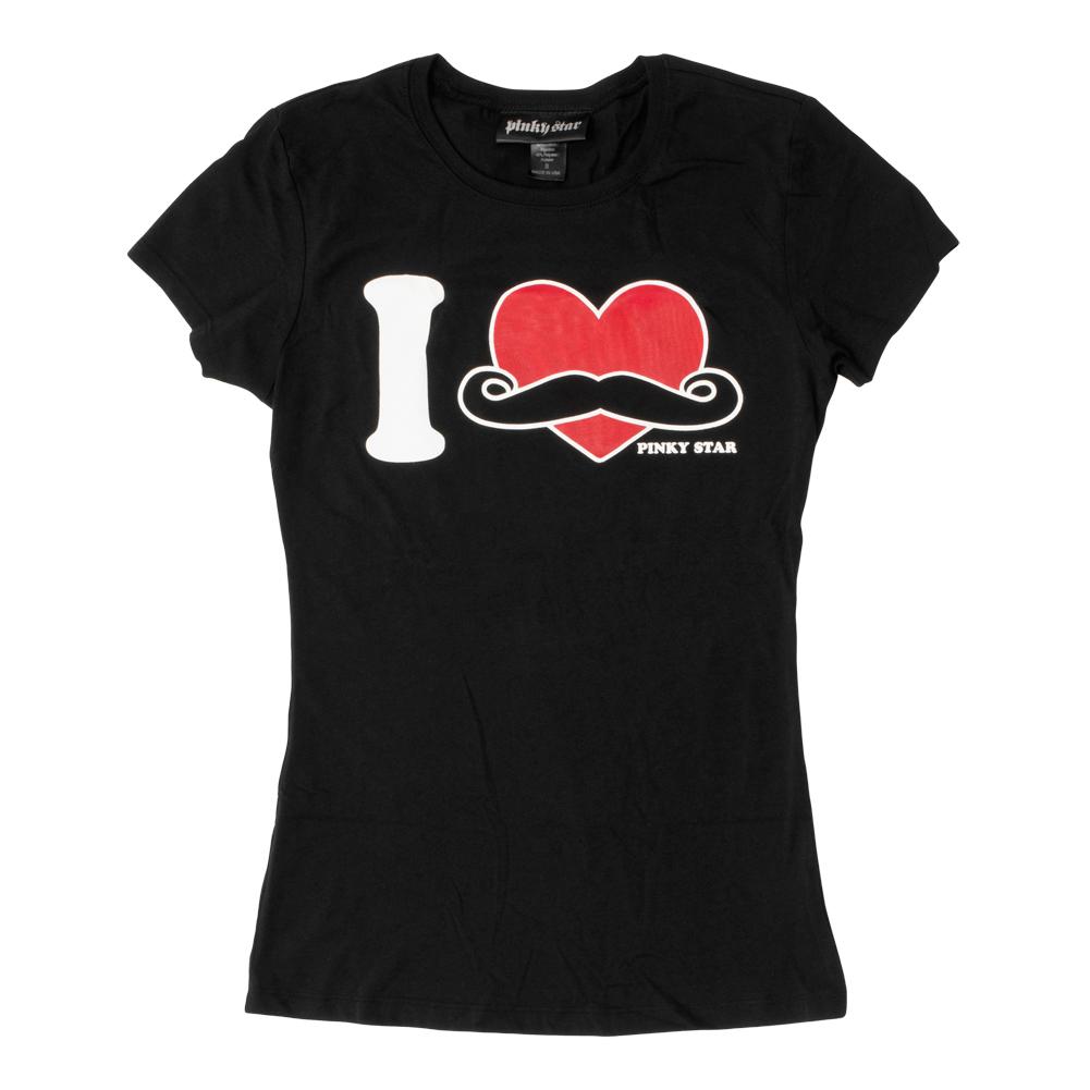 Pinky Star Woman's I Love Mustaches Crew Neck T Shirt Black