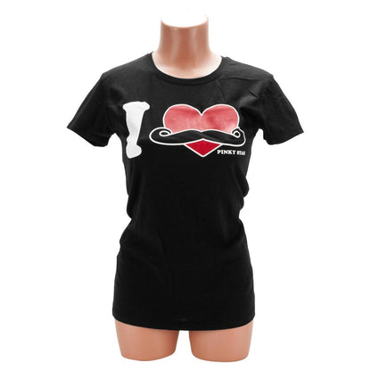 Pinky Star Woman's I Love Mustaches Crew Neck T Shirt Black