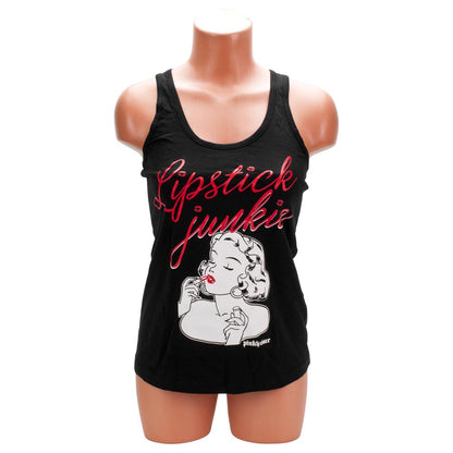 Pinky Star Lipstick Junkie Women's Black Tank Top T-Shirt