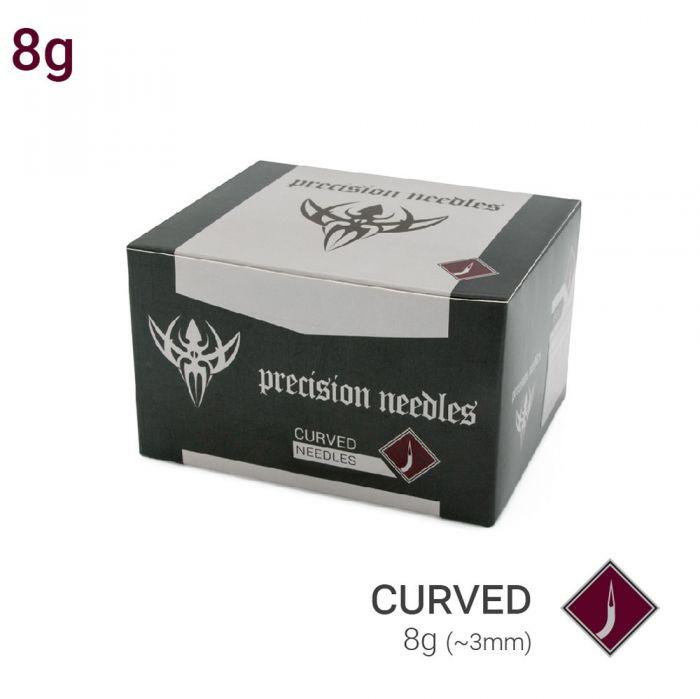 8g Sterilized Curved Precision Piercing Needles - Box of 50