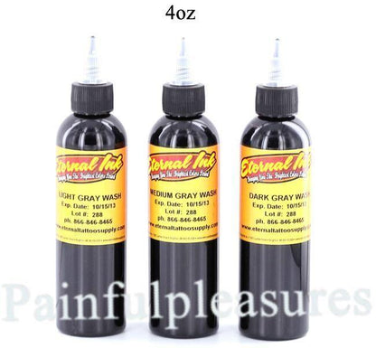 Eternal Tattoo Ink - 4oz Grey Wash Set - 3 Bottles - Monster Steel