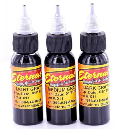 Eternal Tattoo Ink - 1oz Grey Wash Set - 3 Bottles - Monster Steel