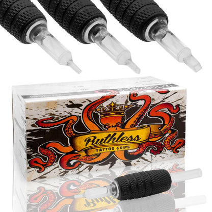 3/4" Ruthless Sterile Black Disposable Tattoo Grips 19mm — Box of 50 - Monster Steel
